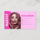 メイクアップモダンアーチホットピンクフォトロゴ 名刺 (正面)