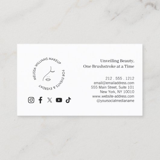 メイクアップモダンアーティストミニマル顔ロゴ 名刺 (裏面)