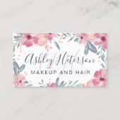 メイクアップモノグラムスクリプト春フローラ水色 名刺 (正面)