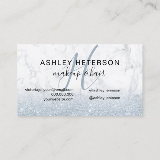 メイクアップモノグラム大理石アイスブルーグリッタースクリプト 名刺 (裏面)