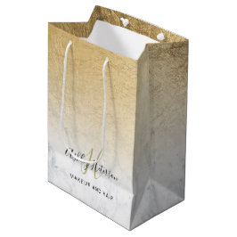 メイクアップモノグラム大理石シックな金ゴールドフォイルスクリプト ミディアムペーパーバッグ