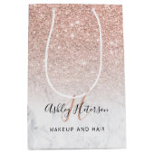 メイクアップモノグラム大理石バラ金ゴールドグリッタースクリプト ミディアムペーパーバッグ (正面)