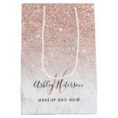 メイクアップモノグラム大理石バラ金ゴールドグリッタースクリプト ミディアムペーパーバッグ (裏面)