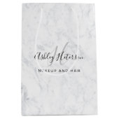メイクアップモノグラム白大理石スクリプトタイポグラフィ ミディアムペーパーバッグ (正面)