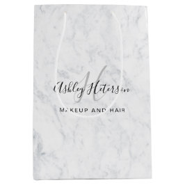 メイクアップモノグラム白大理石スクリプトタイポグラフィ ミディアムペーパーバッグ