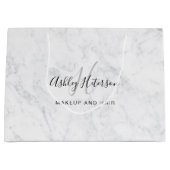 メイクアップモノグラム白大理石スクリプトタイポグラフィ ラージペーパーバッグ (正面)