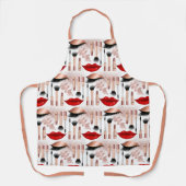 メイクアップリップアイズ化粧品パターンバラ金ゴールド エプロン (正面)