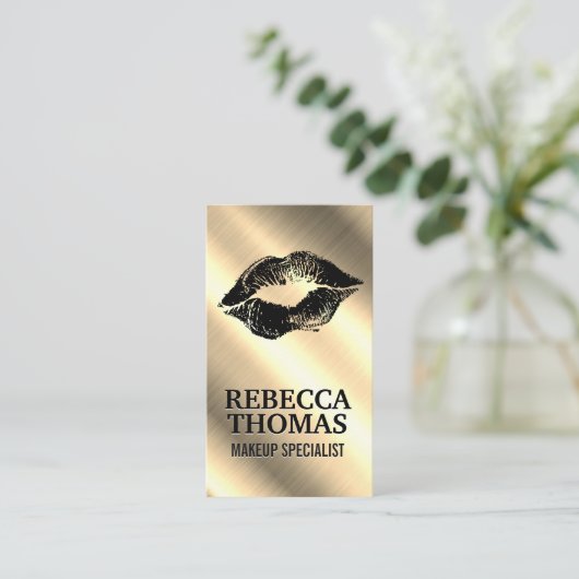 メイクアップリップスティック染色 |メタリック金ゴールド 名刺 (スタンド正面)