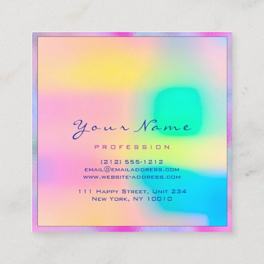 メイクアップレインボープロフェッショナルアイアッシュホログラフピンク スクエア名刺 (裏面)