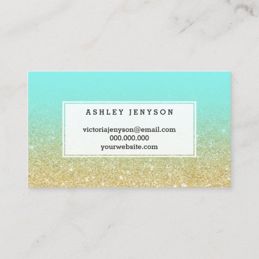 メイクアップロゴタイポグラフィ金ゴールドグリッターティール（緑がかった色） 名刺 (裏面)