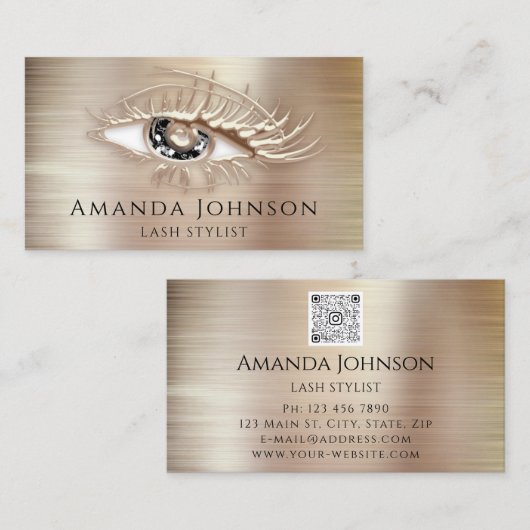 メイクアップロゴブラウンブラックアイドラッシュQrCodeバラメタル 名刺 (正面/裏面)