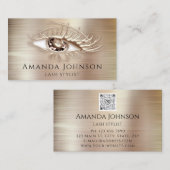 メイクアップロゴブラウンブラックアイラッシュQrCodeバラ金ゴールド 名刺 (正面/裏面)