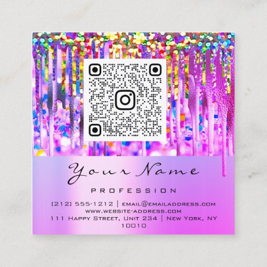 メイクアップロゴリップクラフトグラフィドリップベリーQRCODEロゴ スクエア名刺 (裏面)