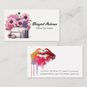 メイクアップ化粧品ブラシと花 名刺 (正面/裏面)