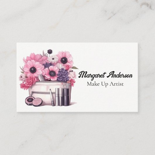 メイクアップ化粧品ブラシと花 名刺 (正面)