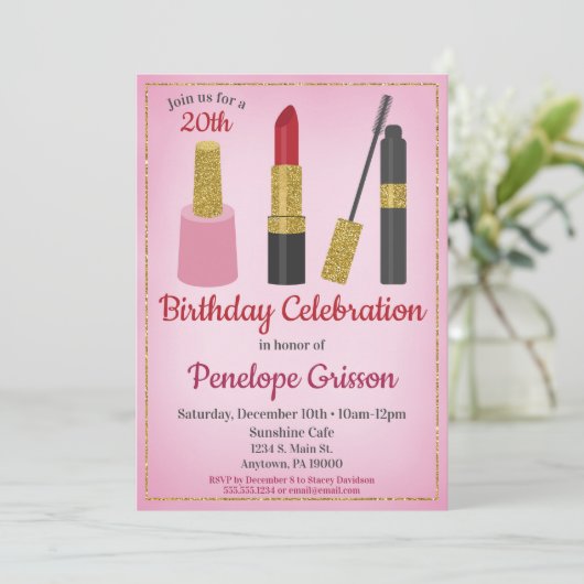メイクアップ化粧品誕生日招待状美しいスパ 招待状 (スタンド正面)