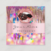 メイクアップ爪、 ネイルピンクローズホログラフィードリップキス唇 スクエア名刺 (正面)