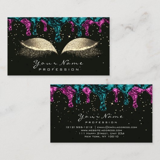 メイクアップ目まぶしグリッターワックス脱毛ピンクティール(緑がかった色) 名刺 (正面/裏面)