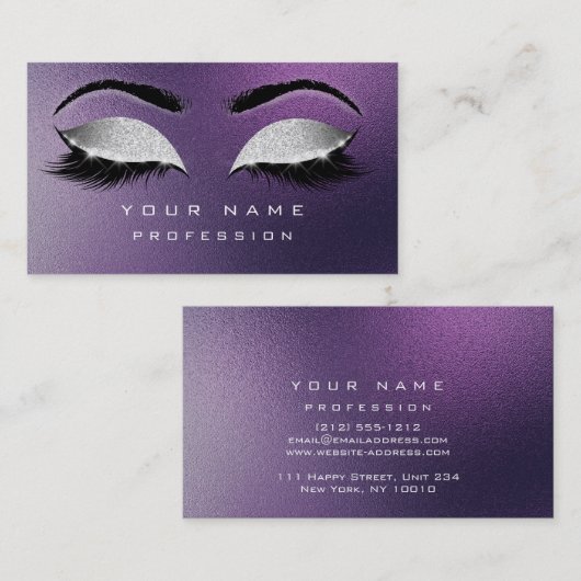 メイクアップ眉毛まつげ伸紫色の銀 名刺 (正面/裏面)