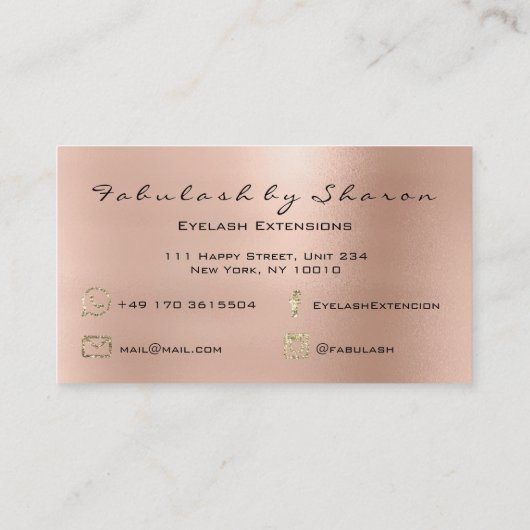 メイクアップ眉毛まつグリッターダイヤモンドピンク金ゴールド 名刺 (裏面)