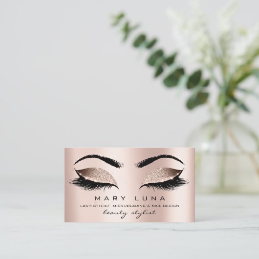 メイクアップ眉毛まつバラ金ゴールドピンク赤面 名刺 (スタンド正面)