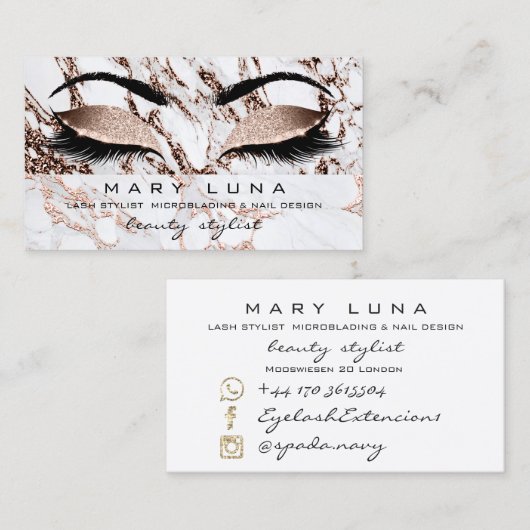 メイクアップ眉毛まぶしバラ金ゴールド大理石溶融 名刺 (正面/裏面)