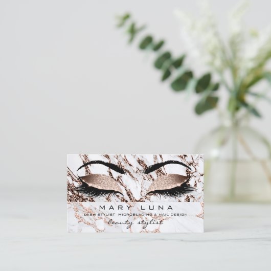 メイクアップ眉毛まぶしバラ金ゴールド大理石溶融 名刺 (スタンド正面)
