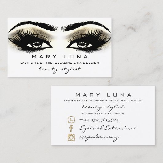 メイクアップ眉毛まぶし白い金ゴールドメタリックな目 名刺 (正面/裏面)