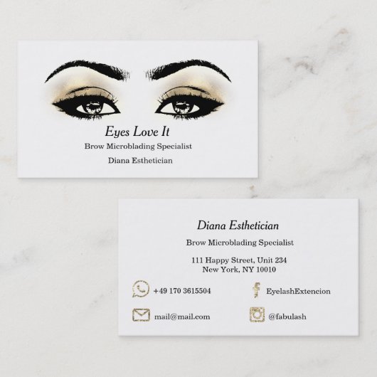 メイクアップ眉毛まぶし金ゴールドホワイトブラック美しい 名刺 (正面/裏面)
