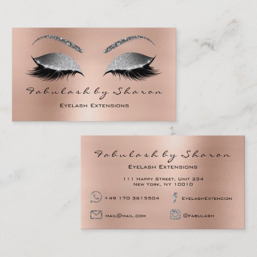 メイクアップ眉毛まゆグリッターダイヤモンドピンクシルバー 名刺 (正面/裏面)
