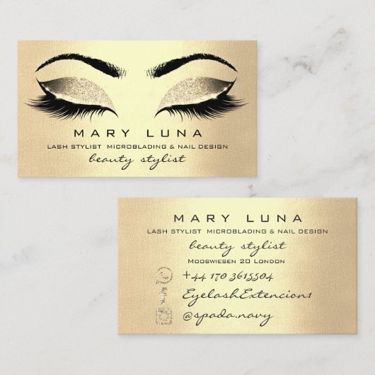 メイクアップ眉毛ラッシュシャンパイニュ金ゴールド 名刺 (正面/裏面)