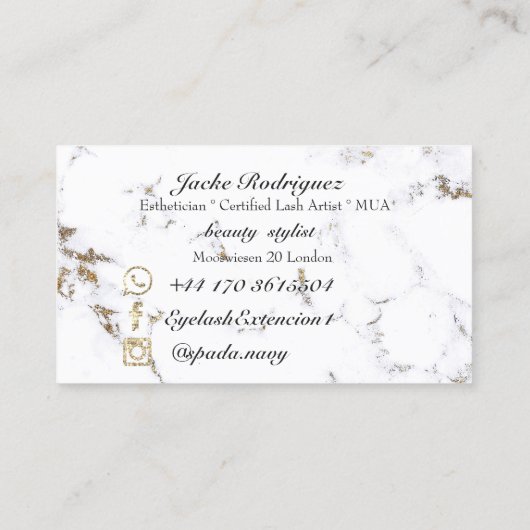 メイクアップ眉毛ラッシュ金ゴールド大理石ホワイトソーシャル 名刺 (裏面)
