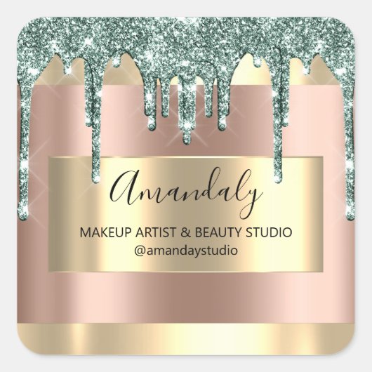 メイクアップ美しいグリッター金ゴールドフレームブティックバラ スクエアシール (正面)