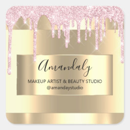 メイクアップ美しいグリッター金ゴールドフレームブティックピンク スクエアシール