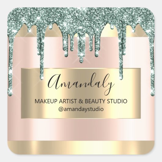 メイクアップ美しいグリッター金ゴールドフレームブティック赤面 スクエアシール (正面)