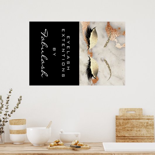 メイクアップ美しいサロン大理石ラッシュ名銅大理石 ポスター (キッチン)