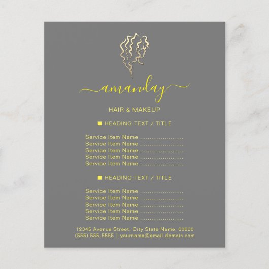 メイクアップ美しいサロン美容師ロゴ金ゴールドグレー チラシ (正面)