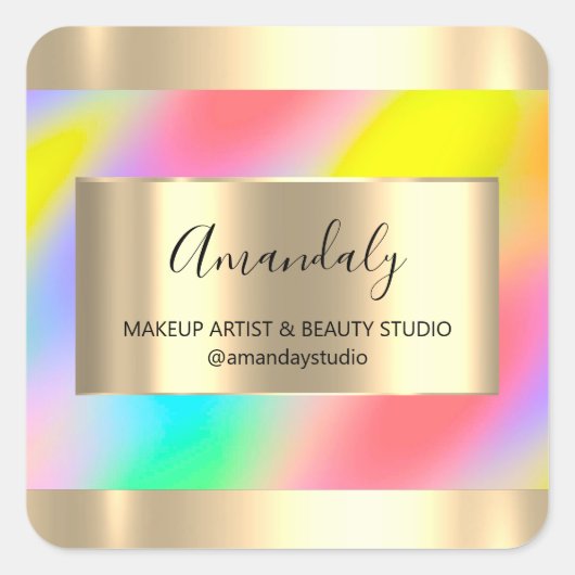 メイクアップ美しいショップフレーム金ゴールドウィスユニコーン スクエアシール (正面)