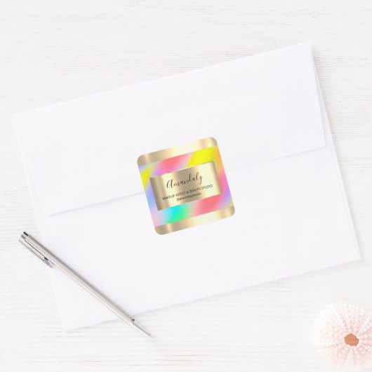 メイクアップ美しいショップフレーム金ゴールドウィスユニコーン スクエアシール (封筒)