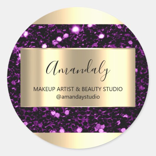 メイクアップ美しいショップフレーム金ゴールドフェイスパープルバイオレット ラウンドシール (正面)