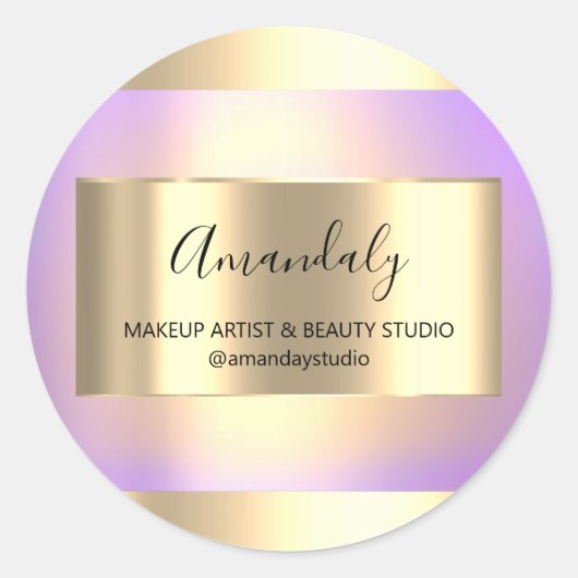 メイクアップ美しいショップフレーム金ゴールド優先バラ紫 ラウンドシール (正面)