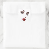 メイクアップ美しい女性顔ブルーアイズレッドリップスアート スクエアシール (バッグ)