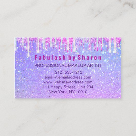 メイクアップ美容師ピンクの自筆証書ユニコーンドリップ 名刺 (裏面)