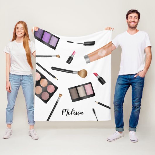 メイクアップ製品のイラストレーションと名パーソナライズされた前 フリースブランケット (インサイチュ)
