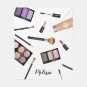 メイクアップ製品のイラストレーションと名パーソナライズされた前 フリースブランケット (正面)