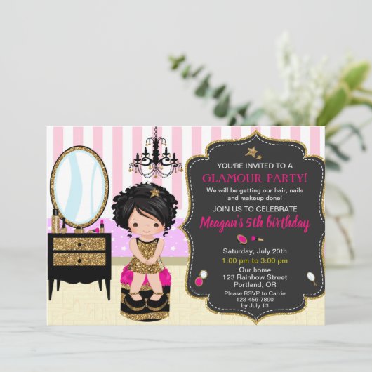 メイクアップ誕生日の招待グラマーパーティー招待状 招待状 (スタンド正面)
