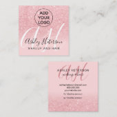 メイクアップ赤面ピンクグリッターロゴモノグラム スクエア名刺 (正面/裏面)