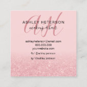 メイクアップ赤面ピンクグリッターロゴモノグラム スクエア名刺 (裏面)