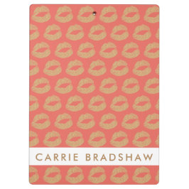 メイクアップ金ゴールドグリッターリップピーチパーソナライズネーム クリップボード