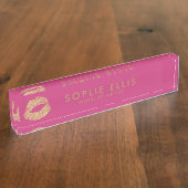 メイクアップ金ゴールドグリッターリップPinkパーソナライズ名 デスクネームプレート (側面)